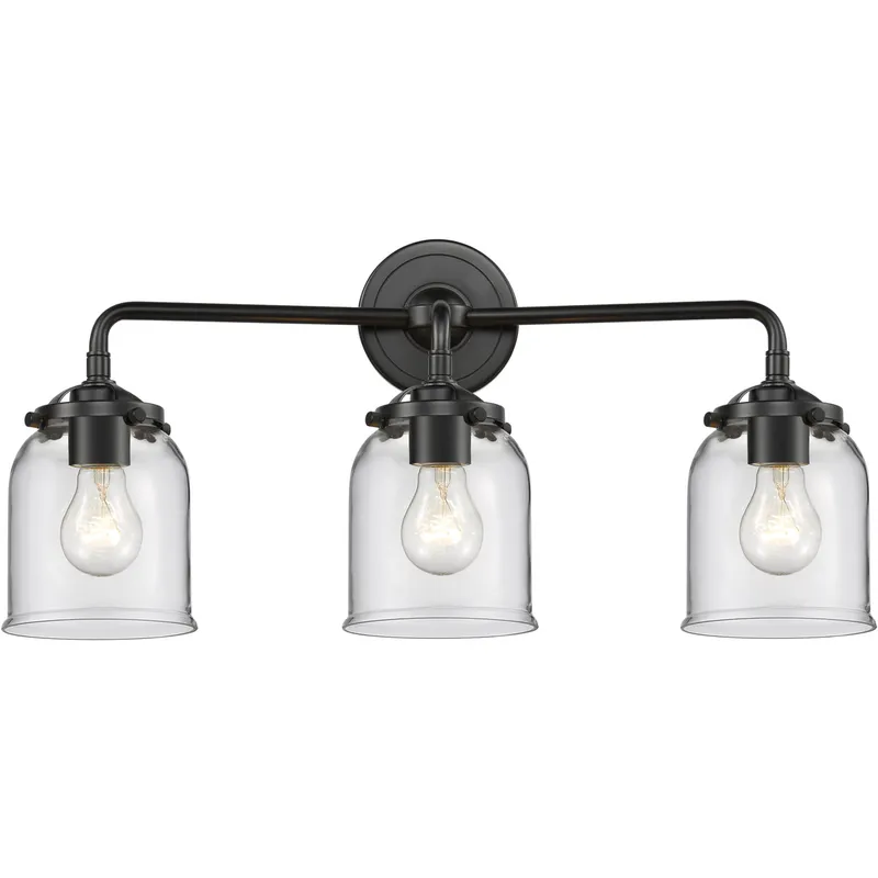 Nouveau Small Bell 3 Light 23 inch Oil Rubbed Bronze Bath Vanity Light Wall Light in Clear Glass, Nouveau