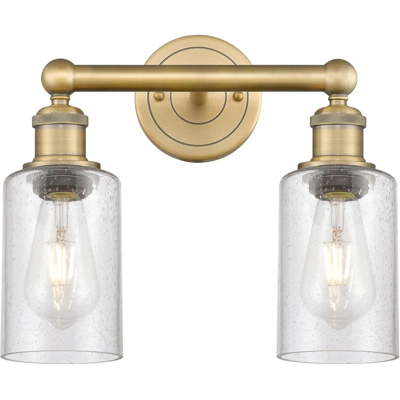 Clymer 2 Light 12.88 inch Brushed Brass Bath Vanity Light Wall Light in Seedy Glass