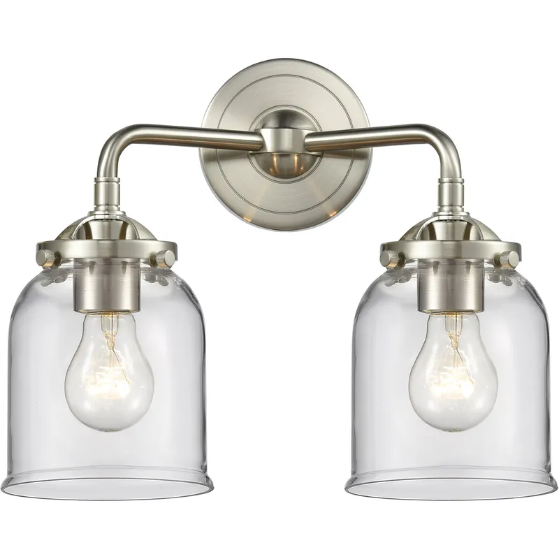 Nouveau Small Bell LED 13 inch Brushed Satin Nickel Bath Vanity Light Wall Light in Clear Glass, Nouveau