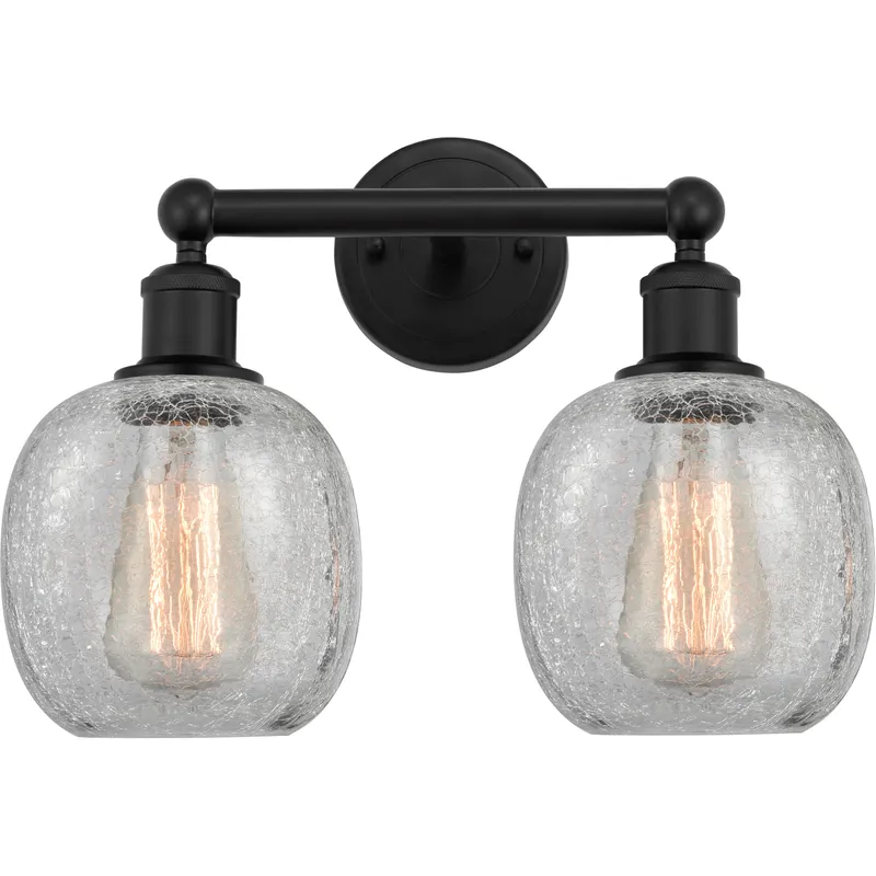 Edison Belfast 2 Light 15 inch Matte Black Bath Vanity Light Wall Light in Clear Crackle Glass