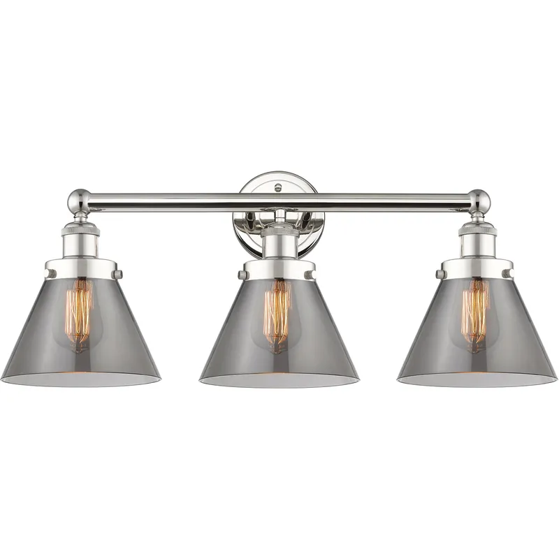 Cone 3 Light 24.5 inch Polished Nickel Bath Vanity Light Wall Light in Light Smoke Glass