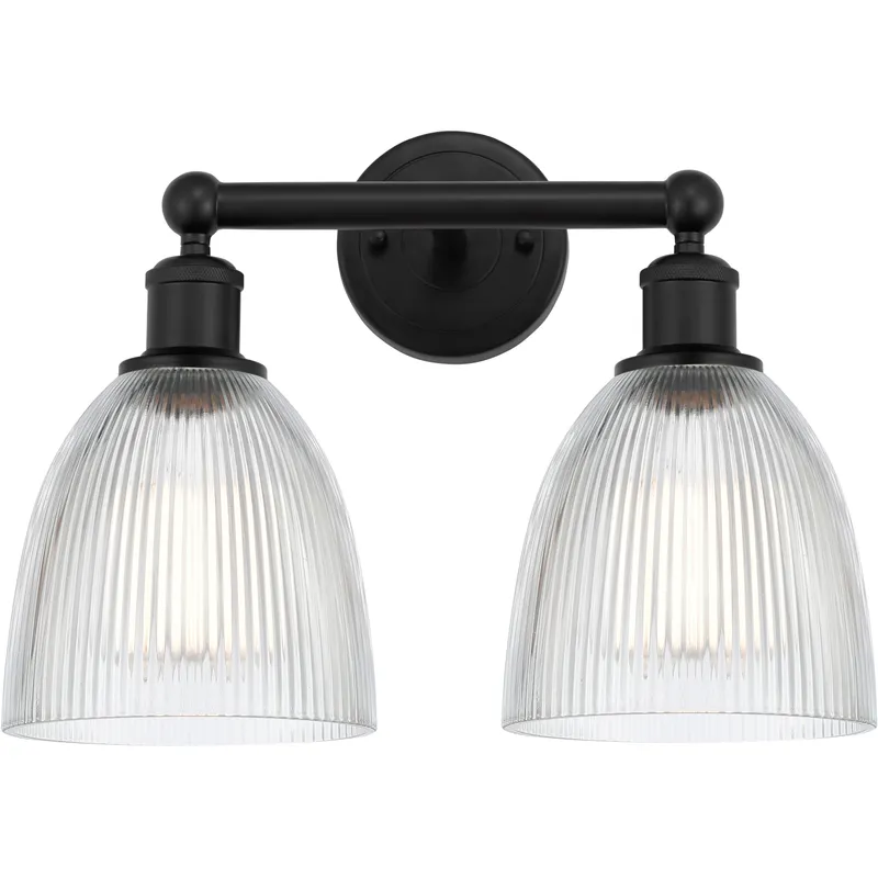 Edison Castile 2 Light 15 inch Matte Black Bath Vanity Light Wall Light in Clear Glass