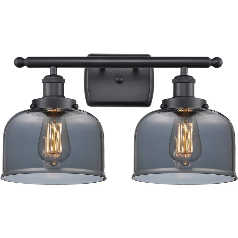 Ballston Large Bell 2 Light 16 inch Matte Black Bath Vanity Light Wall Light in Plated Smoke Glass, Ballston