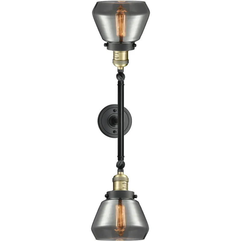 Franklin Restoration Fulton 2 Light 16.5 inch Black Antique Brass Bath Vanity Light Wall Light in Light Smoke Glass, Franklin Restoration