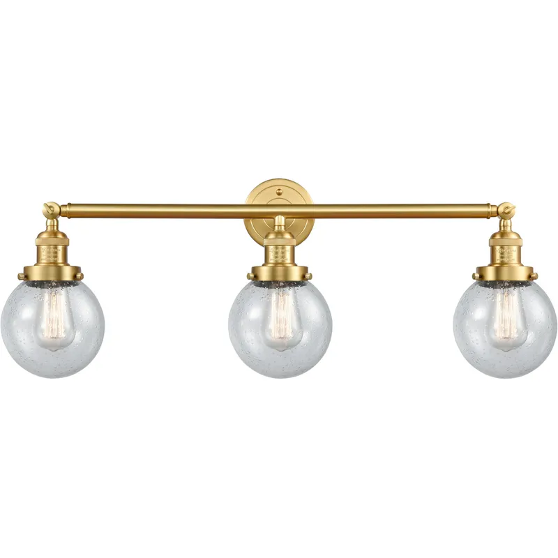 Franklin Restoration Beacon LED 30 inch Satin Gold Bath Vanity Light Wall Light in Seedy Glass, Franklin Restoration