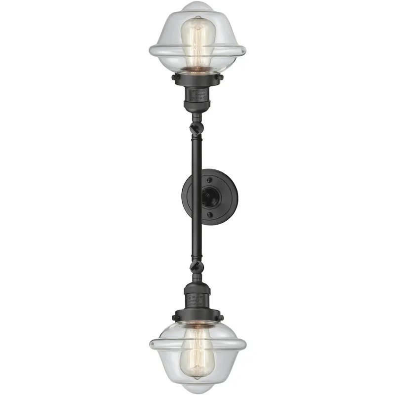 Franklin Restoration Small Oxford 2 Light 17 inch Oil Rubbed Bronze Bath Vanity Light Wall Light in Clear Glass, Franklin Restoration