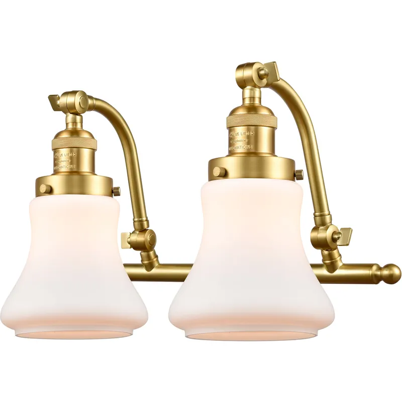Franklin Restoration Bellmont 2 Light 18 inch Satin Gold Bath Vanity Light Wall Light in Matte White Glass, Franklin Restoration
