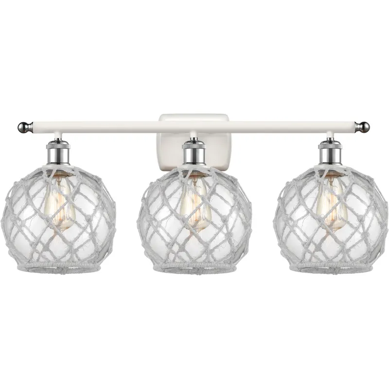 Ballston Farmhouse Rope 3 Light 26 inch White and Polished Chrome Bath Vanity Light Wall Light in Clear Glass with White Rope, Ballston