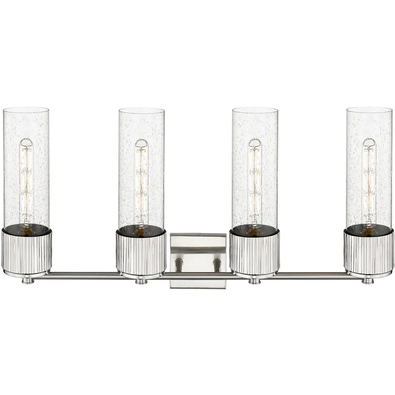 Bolivar 4 Light 31 inch Satin Nickel Bath Vanity Light Wall Light in Seedy Glass