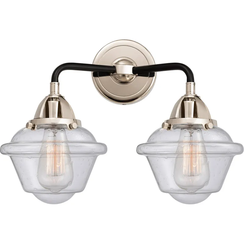 Nouveau 2 Small Oxford 2 Light 16 inch Black Polished Nickel Bath Vanity Light Wall Light in Seedy Glass