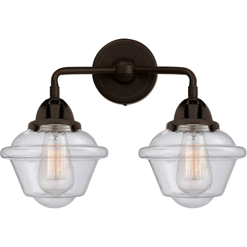 Nouveau 2 Small Oxford 2 Light 16 inch Oil Rubbed Bronze Bath Vanity Light Wall Light in Seedy Glass