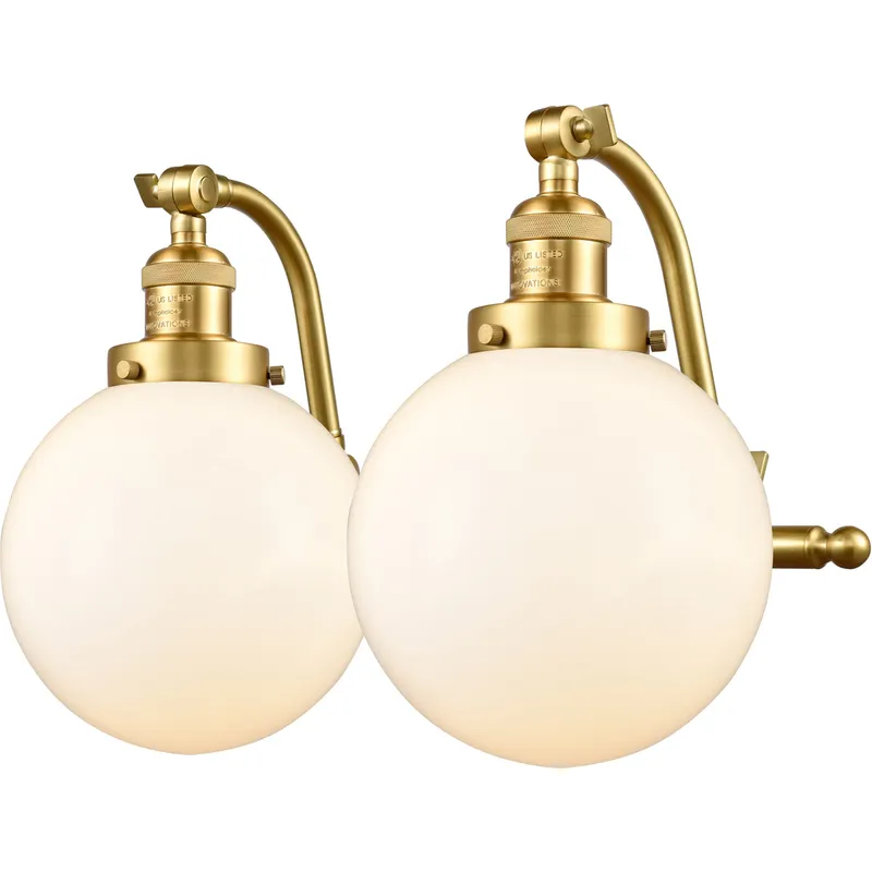 Franklin Restoration Large Beacon LED 18 inch Satin Gold Bath Vanity Light Wall Light in Matte White Glass, Franklin Restoration