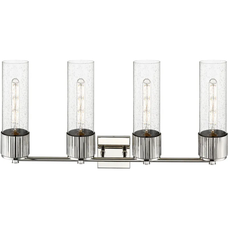Bolivar 4 Light 31 inch Polished Nickel Bath Vanity Light Wall Light in Seedy Glass