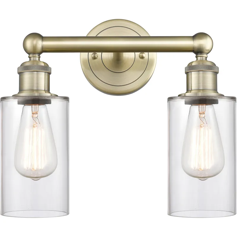 Clymer 2 Light 12.88 inch Antique Brass Bath Vanity Light Wall Light in Clear