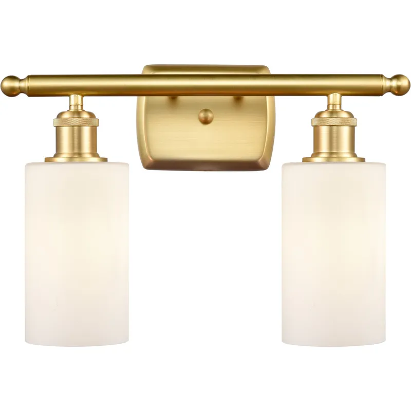 Ballston Clymer 2 Light 16 inch Satin Gold Bath Vanity Light Wall Light in Matte White Glass, Ballston