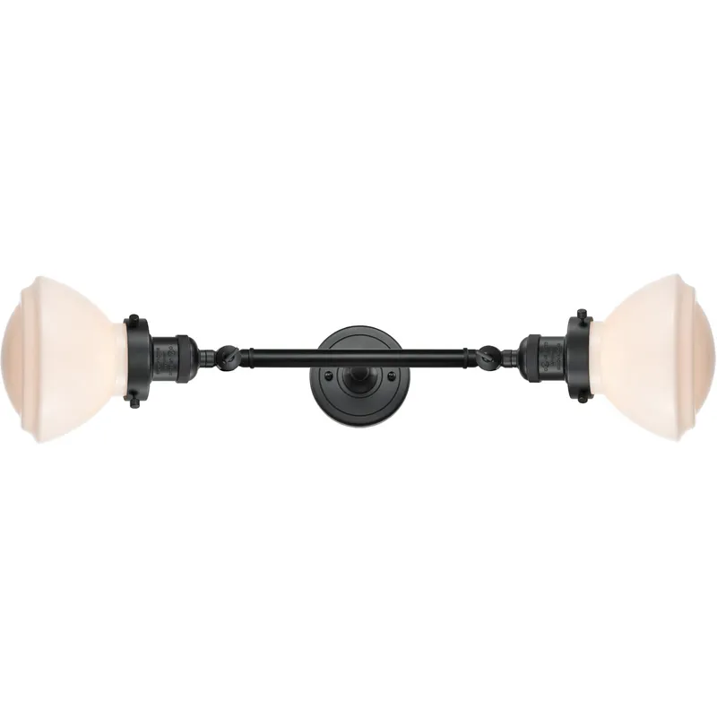 Franklin Restoration Olean 2 Light 7 inch Matte Black Bath Vanity Light Wall Light in Matte White Glass, Franklin Restoration