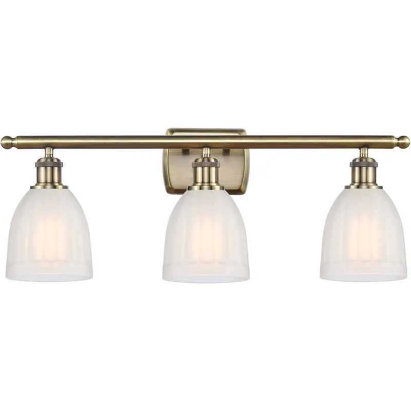 Ballston Brookfield 3 Light 26 inch Antique Brass Bath Vanity Light Wall Light in Incandescent, Matte White Glass, Ballston
