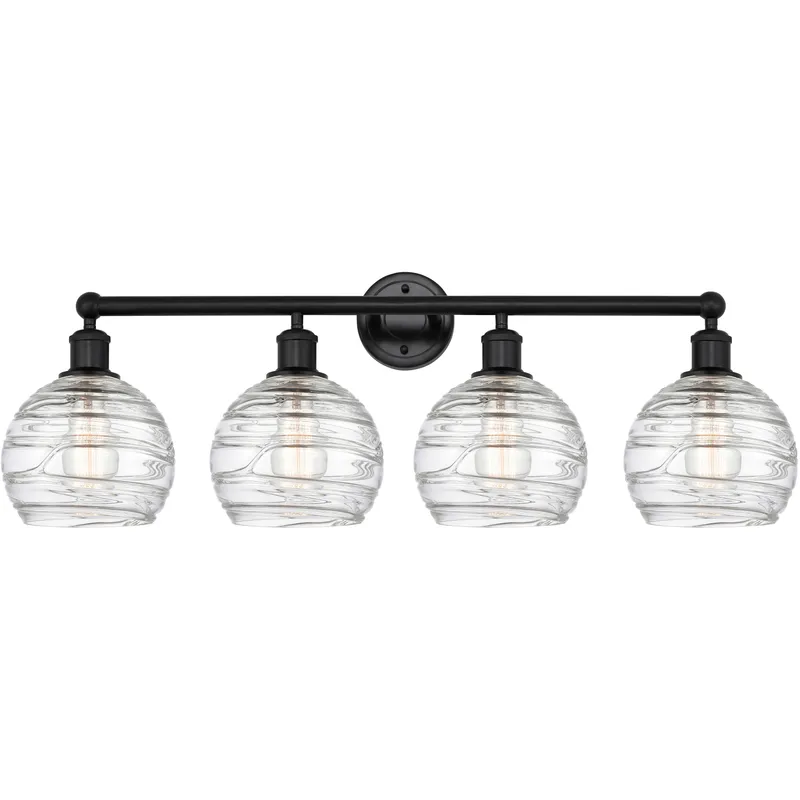 Athens Deco Swirl 4 Light 35 inch Matte Black Bath Vanity Light Wall Light in Clear Deco Swirl Glass
