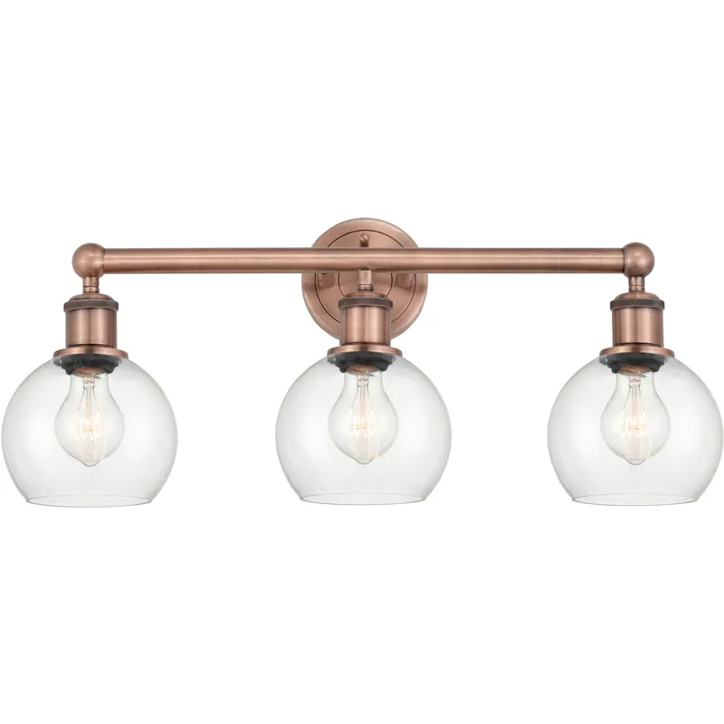 Athens 3 Light 24 inch Antique Copper Bath Vanity Light Wall Light in Clear
