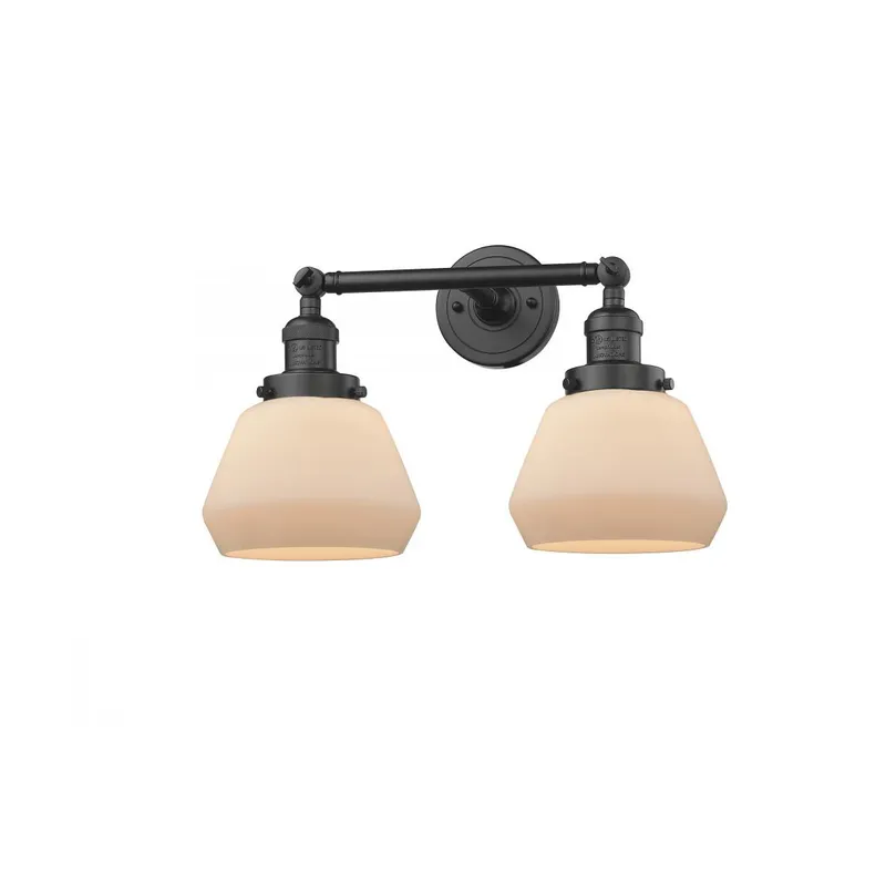 Franklin Restoration Fulton 2 Light 17 inch Oil Rubbed Bronze Bath Vanity Light Wall Light in Matte White Glass, Franklin Restoration