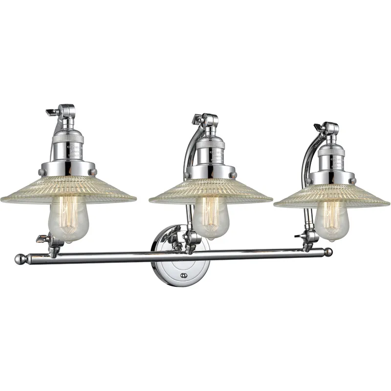 Franklin Restoration Halophane LED 28 inch Polished Chrome Bath Vanity Light Wall Light in Clear Halophane Glass, Franklin Restoration