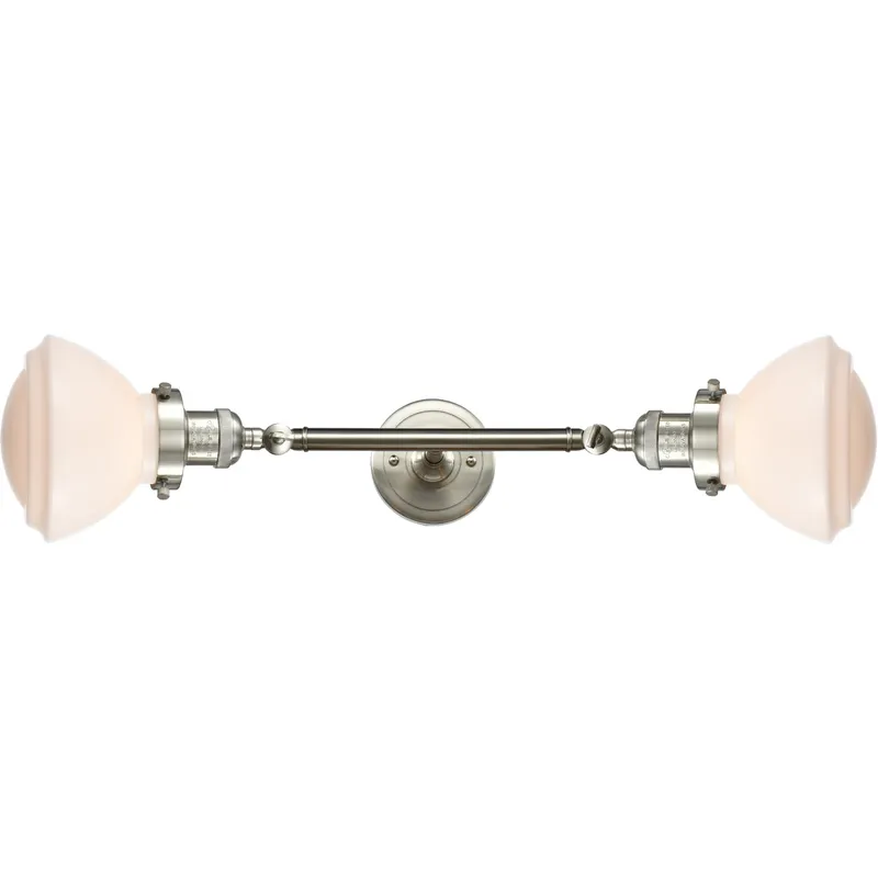 Franklin Restoration Olean 2 Light 7 inch Brushed Satin Nickel Bath Vanity Light Wall Light in Matte White Glass, Franklin Restoration