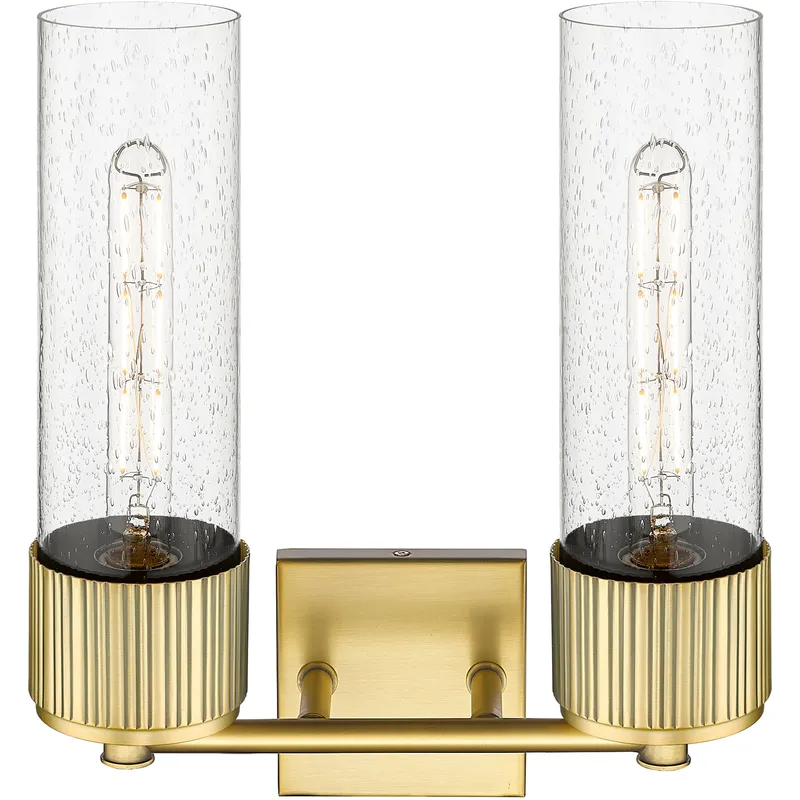 Bolivar 2 Light 13.5 inch Brushed Brass Bath Vanity Light Wall Light in Seedy Glass