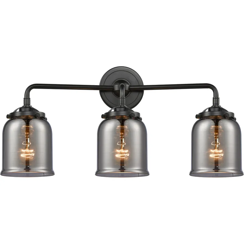 Nouveau Small Bell 3 Light 23 inch Oil Rubbed Bronze Bath Vanity Light Wall Light in Light Smoke Glass, Nouveau
