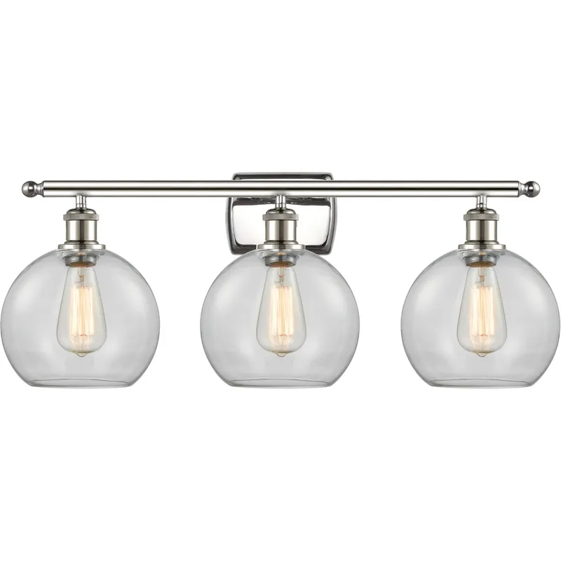 Ballston Athens 3 Light 26 inch Polished Nickel Bath Vanity Light Wall Light in Clear Glass, Ballston