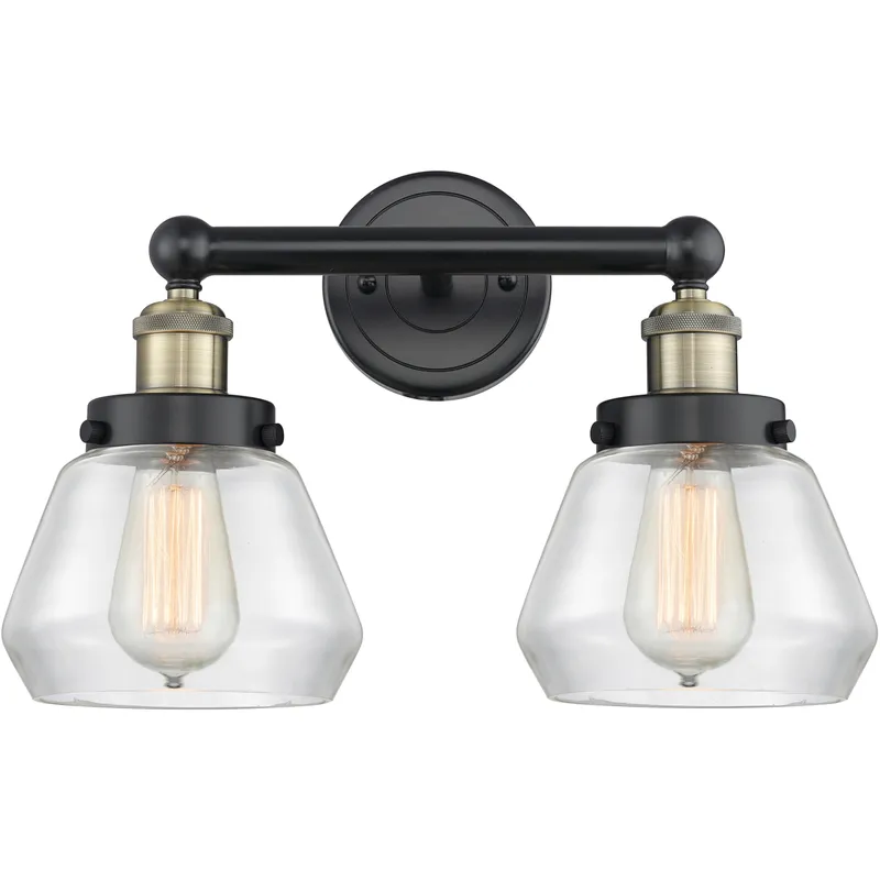 Fulton 2 Light 15.5 inch Black Antique Brass Bath Vanity Light Wall Light in Clear