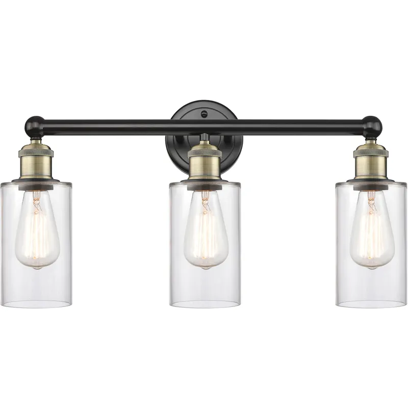 Clymer 3 Light 21.88 inch Black Antique Brass Bath Vanity Light Wall Light in Clear