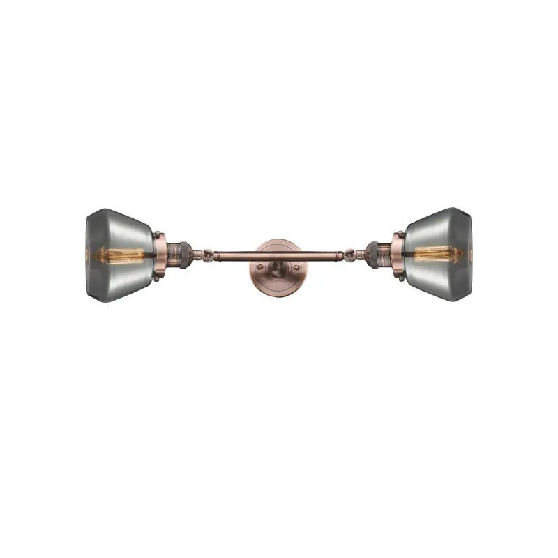 Franklin Restoration Fulton 2 Light 7 inch Antique Copper Bath Vanity Light Wall Light in Plated Smoke Glass, Franklin Restoration