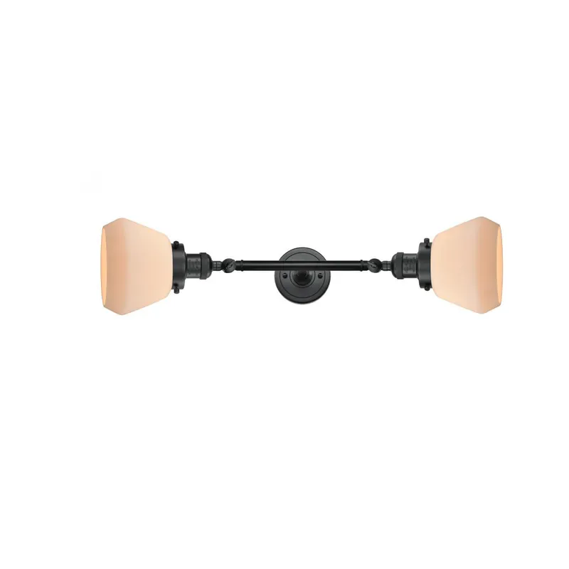 Franklin Restoration Fulton 2 Light 7 inch Matte Black Bath Vanity Light Wall Light in Matte White Glass, Franklin Restoration