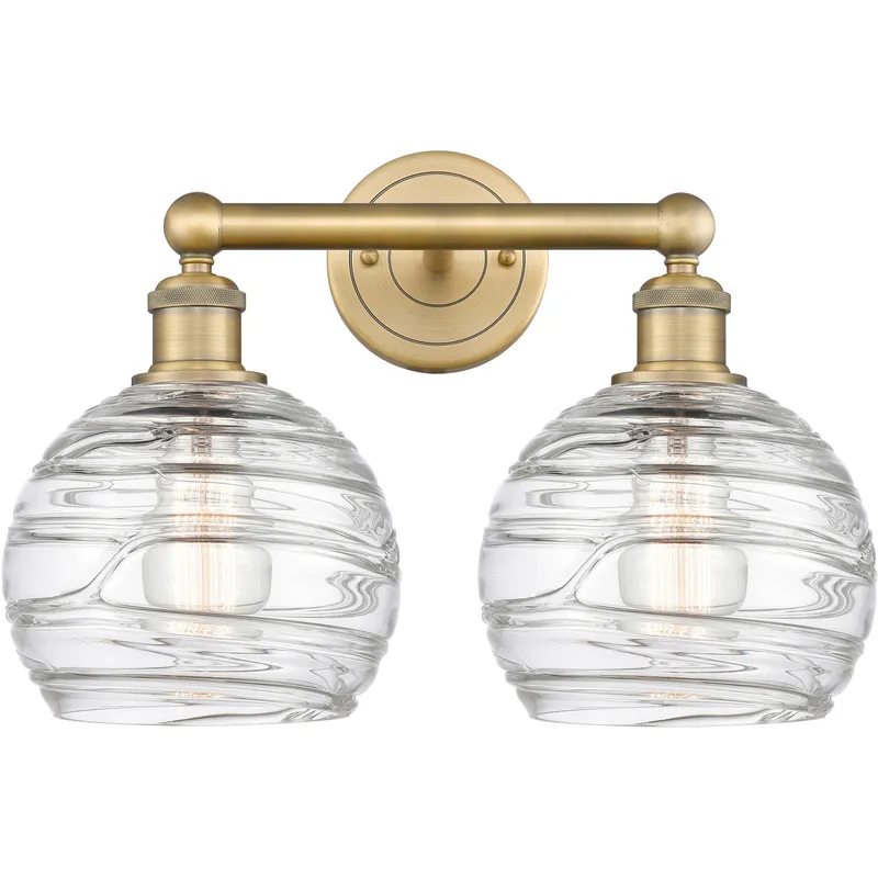 Athens Deco Swirl 2 Light 17 inch Brushed Brass Bath Vanity Light Wall Light in Clear Deco Swirl Glass