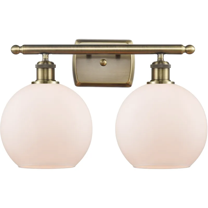 Ballston Athens 2 Light 16 inch Antique Brass Bath Vanity Light Wall Light in Incandescent, Matte White Glass, Ballston