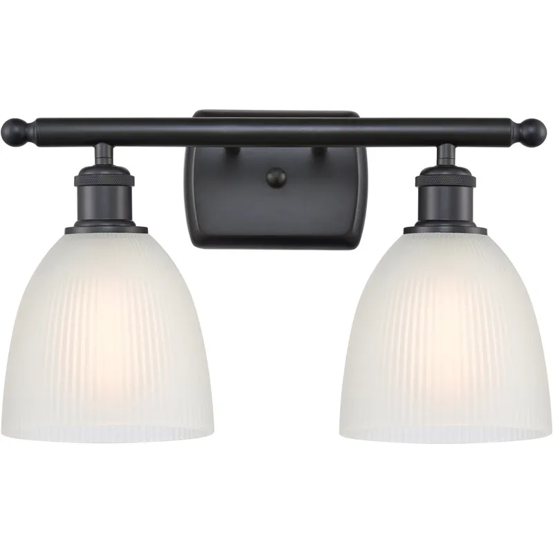 Ballston Castile 2 Light 16 inch Matte Black Bath Vanity Light Wall Light in White Glass, Ballston