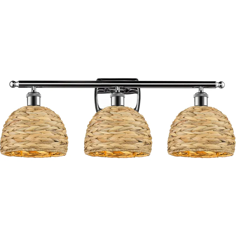Woven Rattan 3 Light 28 inch Polished Chrome Bath Vanity Light Wall Light