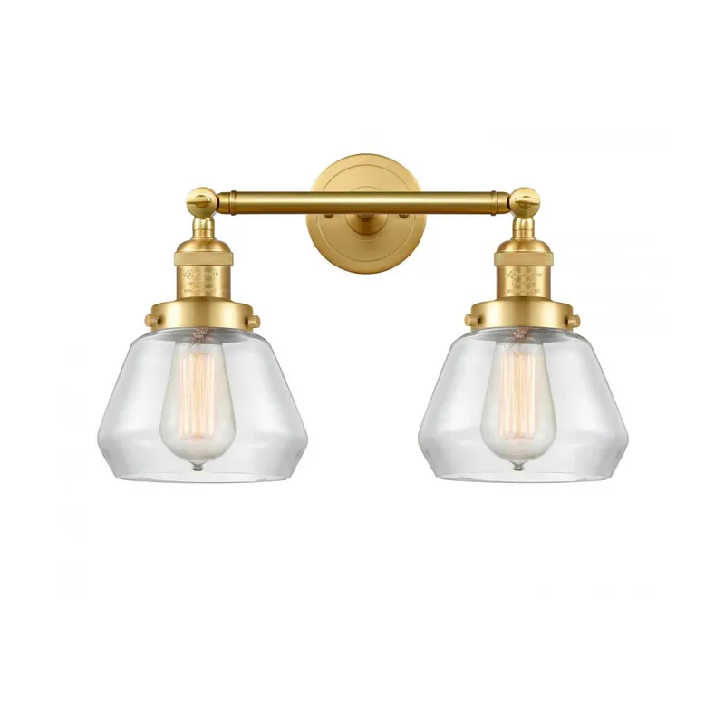 Franklin Restoration Fulton 2 Light 17 inch Satin Gold Bath Vanity Light Wall Light in Clear Glass, Franklin Restoration