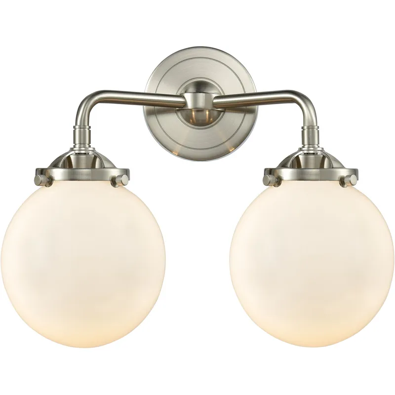 Nouveau Beacon 2 Light 14 inch Brushed Satin Nickel Bath Vanity Light Wall Light in Matte White Glass, Nouveau