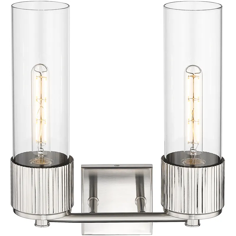 Bolivar 2 Light 13.5 inch Satin Nickel Bath Vanity Light Wall Light in Clear Glass