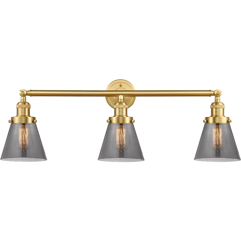 Franklin Restoration Small Cone LED 30 inch Satin Gold Bath Vanity Light Wall Light in Plated Smoke Glass, Franklin Restoration