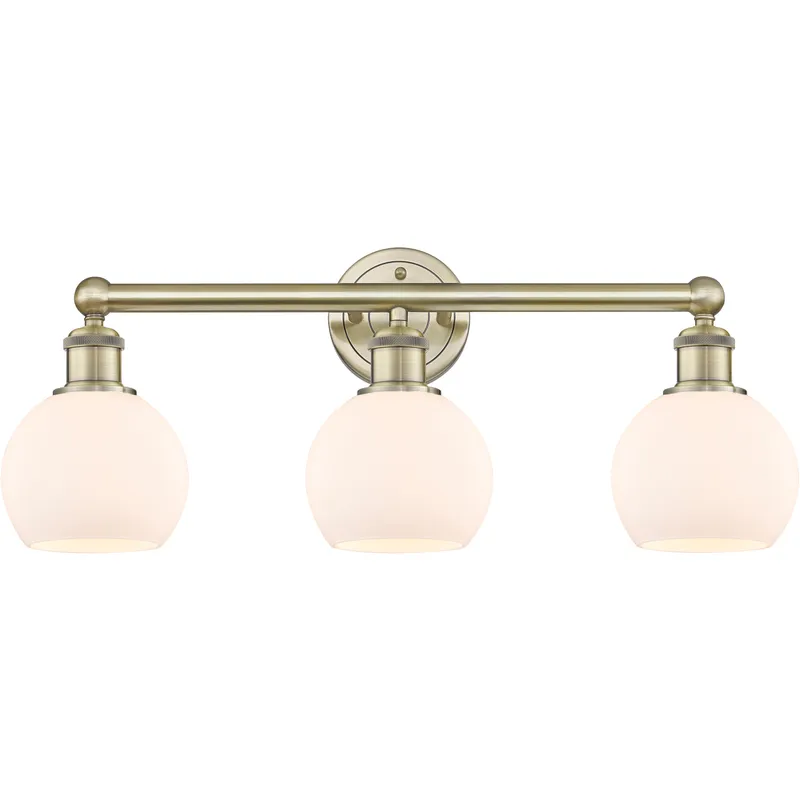 Athens 3 Light 24 inch Antique Brass Bath Vanity Light Wall Light in Matte White