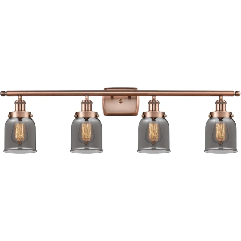 Ballston Small Bell LED 36 inch Antique Copper Bath Vanity Light Wall Light in Light Smoke Glass