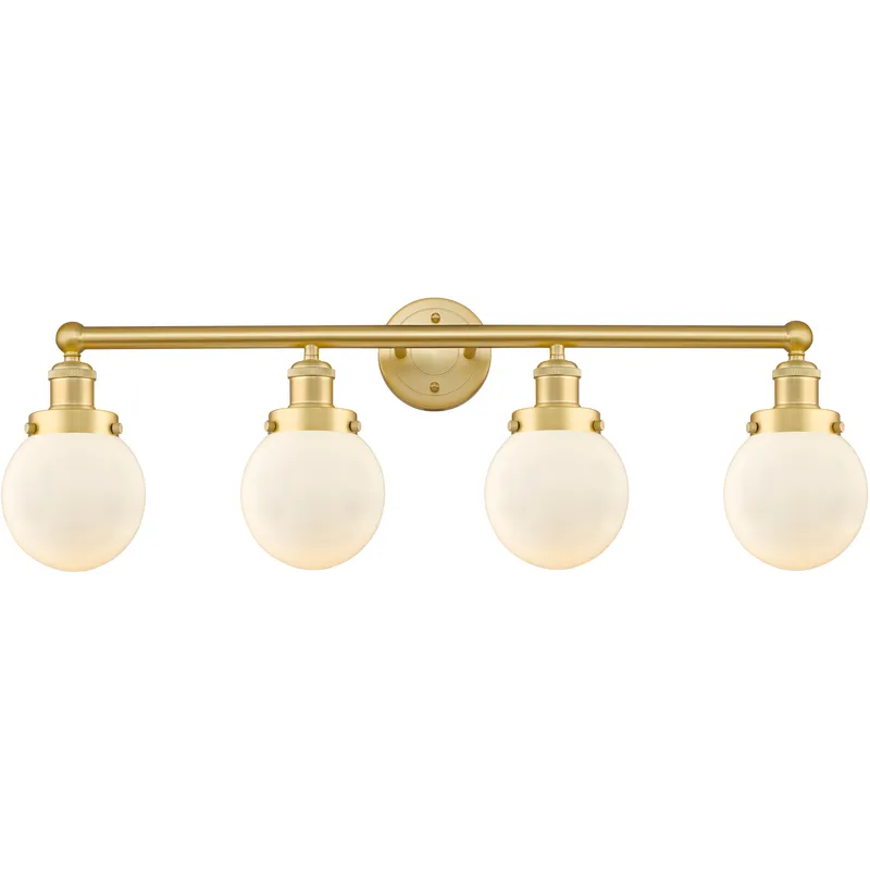 Beacon 4 Light 33.5 inch Satin Gold Bath Vanity Light Wall Light in Matte White Glass, Small