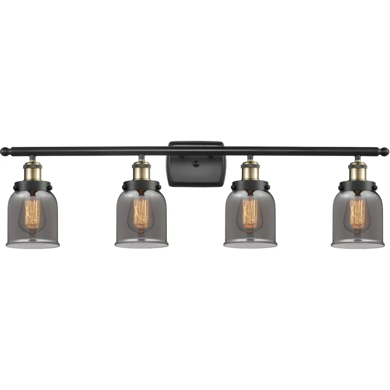 Ballston Small Bell LED 36 inch Black Antique Brass Bath Vanity Light Wall Light in Light Smoke Glass