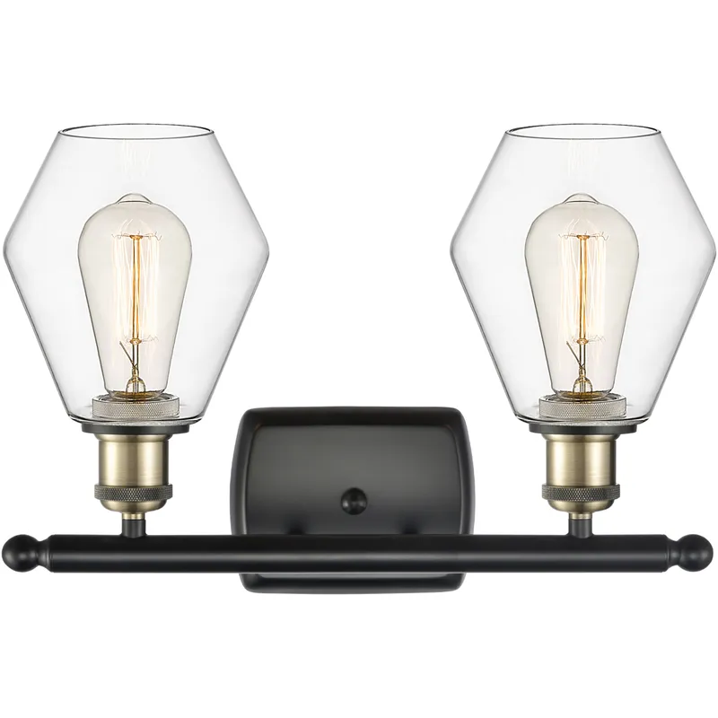 Ballston Cindyrella 2 Light 16 inch Black Antique Brass Bath Vanity Light Wall Light in Incandescent, Clear Glass