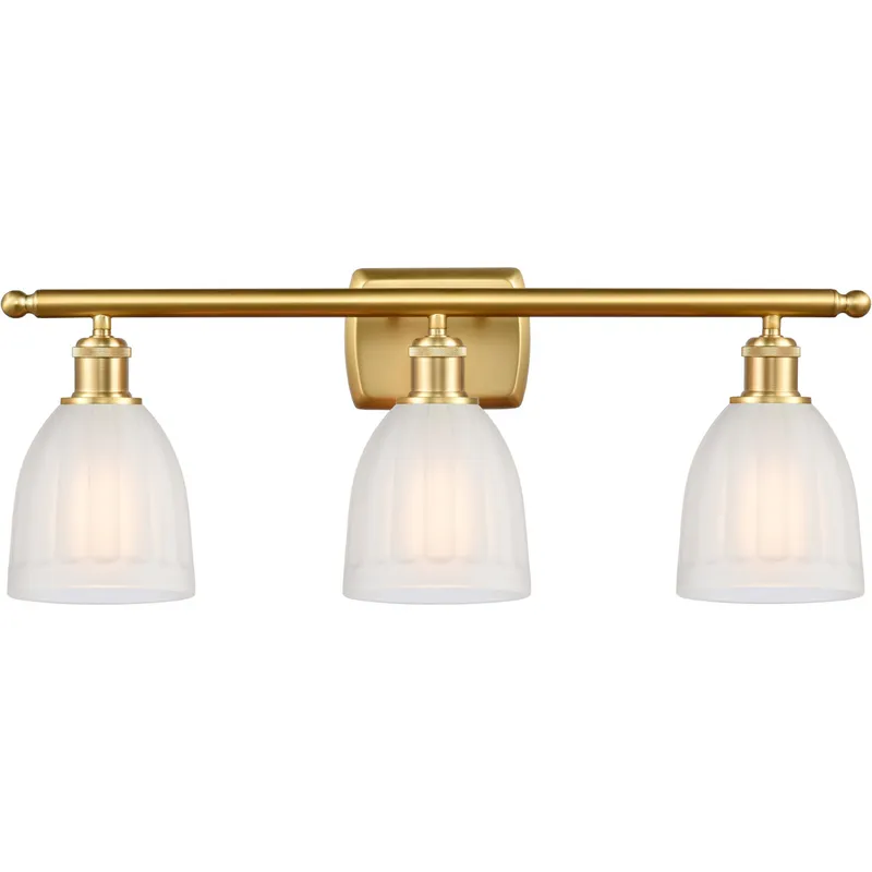 Ballston Brookfield 3 Light 26 inch Satin Gold Bath Vanity Light Wall Light in White Glass, Ballston