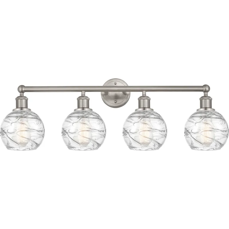 Edison Athens Deco Swirl 4 Light 33 inch Brushed Satin Nickel Bath Vanity Light Wall Light