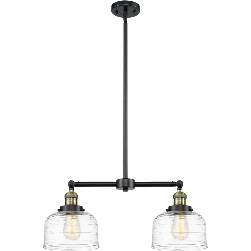 Franklin Restoration Bell LED 21 inch Black Antique Brass Island Light Ceiling Light in Clear Deco Swirl Glass