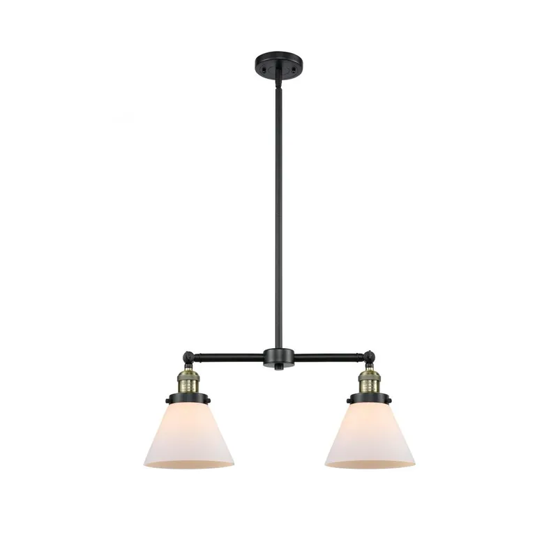 Franklin Restoration Large Cone 2 Light 21 inch Black Antique Brass Chandelier Ceiling Light in Matte White Glass, Franklin Restoration